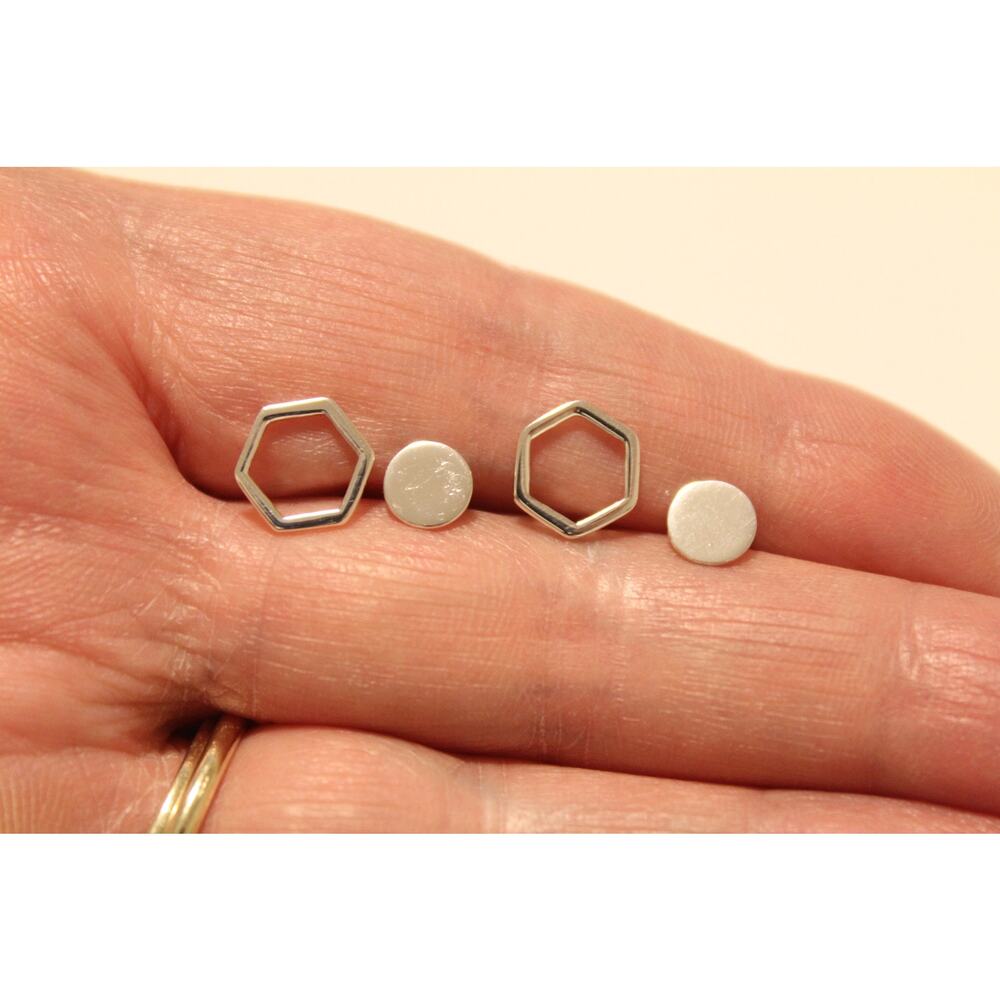 Sterling Silver Hexagon with Circle Earring Set